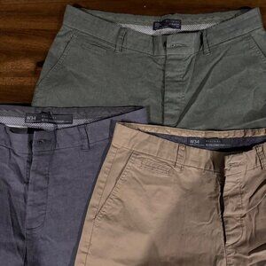 Set Of 3 Mens W34 Straight Fit Chinos By Denim Co. In Green Gray & Beige